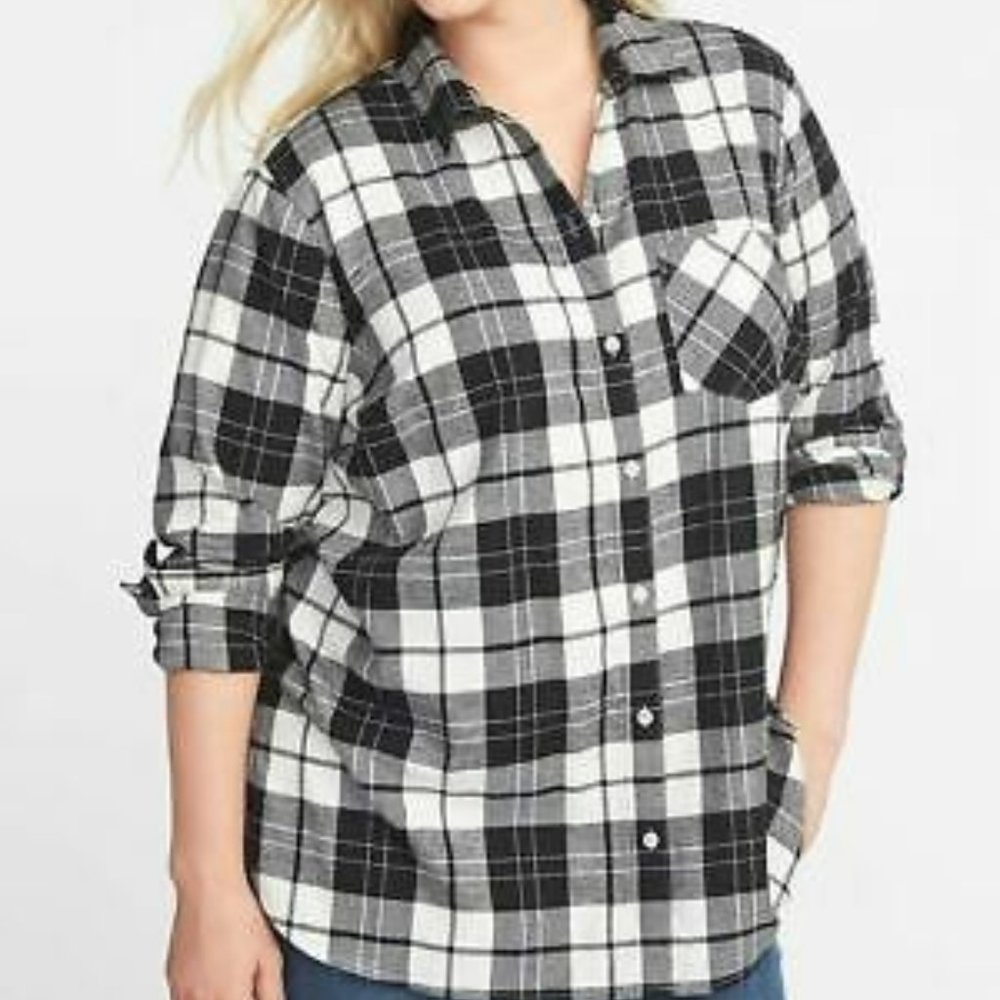 Old Navy Plaid Top - 3X, black & white